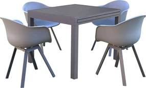 JERRI - set tavolo in alluminio cm 90/180 x 90 x 75 h con 4 poltrone Jessie