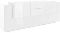 Credenza Dbaian, Madia da cucina a 5 ante e 2 cassetti, Buffet da soggiorno, Madia da cucina, 100% Made in Italy, cm 220x45h86, Bianco lucido