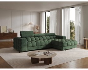 Divano angolare verde allungabile/con contenitore (con penisola a destra/con chaise lounge) con rivestimento in bouclé Felro – ELTAP