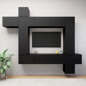 Set di Mobili Porta TV 9 pz Nero in Legno Multistrato