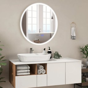 Costway Specchio da bagno a LED da 60cm, Specchio rotondo montato a parete con luminosità regolabile 3 temperature di colore