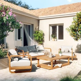 Salotto da giardino Equateur NATERIAL in n/a marrone con cuscini in poliestere grigio per 5 persone