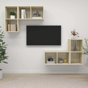 Mobile tv a parete 4 pz rovere sonoma in truciolato