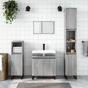 Set mobili da bagno 3 pz grigio sonoma in legno multistrato