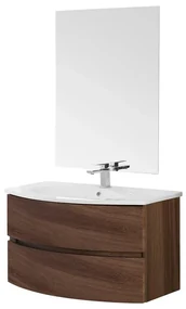 Mobile bagno sospeso 90 noce con lavabo e specchio 70x90 cm Maiori