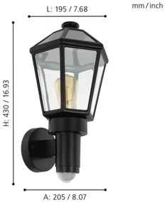 Eglo 97257 - Applique da esterno con sensore MONSELICE 1xE27/28W/230V