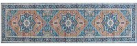 Tappeto passatoia blu e arancione poliestere 60 x 200 cm motivo geometrico orientale fondo antiscivolo corridoio moderno