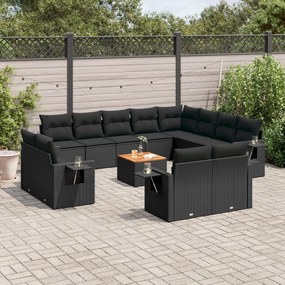 Set divani da giardino 13pz con cuscini nero in polyrattan