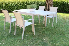 JERRI - set tavolo in alluminio cm 90/180 x 90 x 75 h con 4 poltrone Lotus