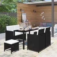 Set da Pranzo per Esterni 6 pz con Cuscini in Polyrattan Nero 43903