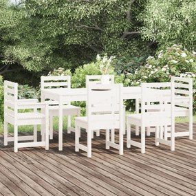 Set Da Pranzo Per Giardino 7pz Bianco İn Legno Massello Di Pino /