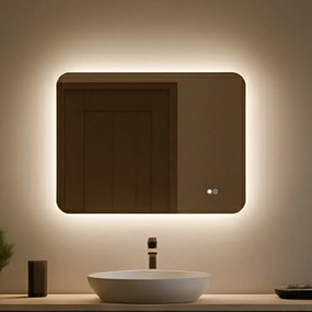 Specchio da bagno arrotondato con illuminazione LED 80x60@x70Px700x808x1008x120 cm, bicolore, interruttore touch, tappetino riscaldante