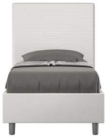 Letto singolo senza rete, con rete e contenitore imbottito similpelle Focus, Bianco / Con Rete