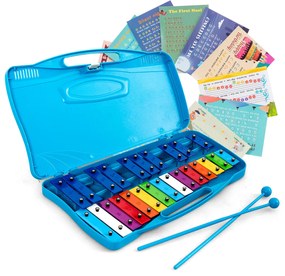 Costway Xilofono 25 tasti per bambini in alluminio colorati, Strumento per bambini cromatico glockenspiel Blu