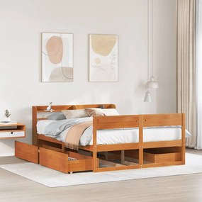 Letto Senza Materasso Marrone Cera 160x200 Cm İn Legno Di Pino /