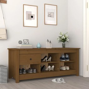 Scarpiera Marrone Ambra 110x38x45,5cm İn Legno Massello Di Pino /