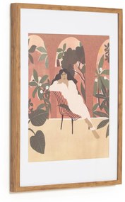 Kave Home - Quadro Kalila di una donna in un patio multicolore 50 x 70 cm