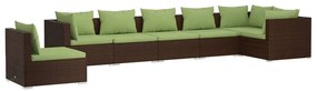 Set Divani da Giardino 7 pz con Cuscini in Polyrattan Marrone