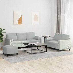 Set Di Divani 3 Pz Con Cuscini Grigio Chiaro İn Velluto /