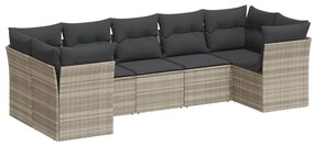 Set divani da giardino 7pz con cuscini grigio chiaro polyrattan