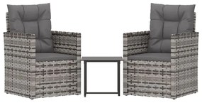 Set divani da esterno 3 pz con cuscini in polyrattan grigio