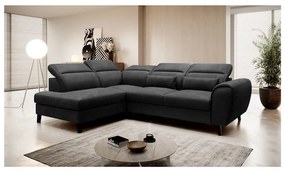 Divano angolare grigio scuro allungabile/con contenitore (con penisola a sinistra/a L) e rivestimento in velluto Noble – ELTAP