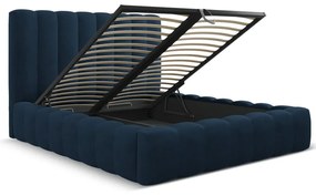 Letto matrimoniale imbottito blu scuro con spazio contenitivo e rete 200x200 cm Kelp - Micadoni Home