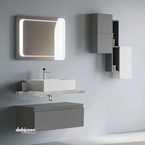 Mobile Bagno Sospeso "New Karma Due" Composto Da Un Top 80 Cm Ed Un Cassetto Lino Effetto Legno Da 80 Cm