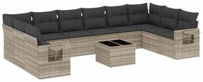 Set divani da giardino 11 pz con cuscini in polyrattan grigio