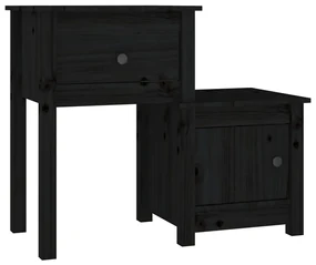 Comodini 2 pz neri 79,5x38x65,5 cm in legno massello di pino