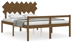 Letto per Anziani con Testiera Miele 140x190 cm Legno Massello