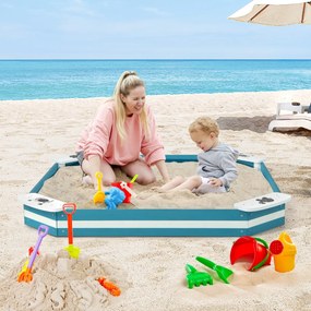 Costway Sabbiera in legno con sedili incorporati simpatici motivi struttura senza fondo, Sabbiera da esterni per bambini
