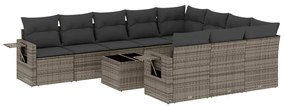 Set divani da giardino 11 pz con cuscini in polyrattan grigio