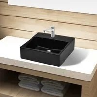 Lavandino Bagno in Ceramica Nera Quadrato con Foro per Rubinetto cod mxl 43293