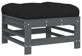 Poggiapiedi da giardino con cuscino legno massello pino grigio