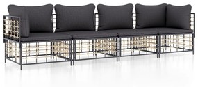 Set divani da giardino 4 pz con cuscini antracite in polyrattan
