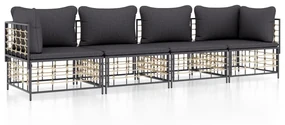 Set divani da giardino 4 pz con cuscini antracite in polyrattan