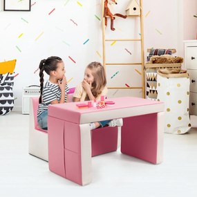 Costway Set tavolo e sedia multifunzionale per bambini, Divano poltrona per bambini in PVC e legno