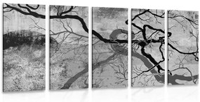 Quadri 5 pezzi – Alberi surrealisti in bianco e nero