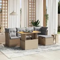 Set Divano da Giardino 6 pz con Cuscini Beige in Polyrattan 3275467