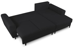 Divano angolare nero allungabile e con contenitore (con penisola a destra/con chaise lounge) con rivestimento in bouclé Kyoto – Cosmopolitan Design