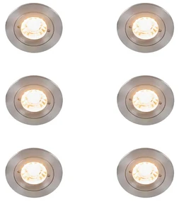 Set di 6 faretti da incasso moderni in acciaio rotondi IP44 - Xena