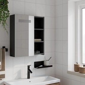 Armadietto bagno con specchio e led nero 45x13x52 cm