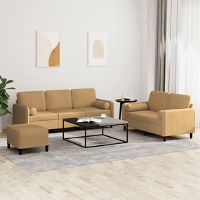 Set Di Divani 3 Pz Con Cuscini Marrone İn Velluto /