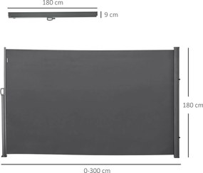 Frangivista da Giardino Estensibile 300x180A cm Poliestere Anti UV e Alluminio Grigio...