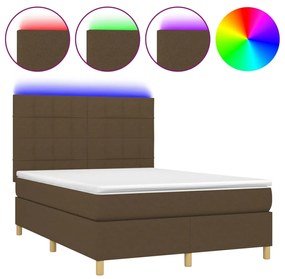 Letto a Molle Materasso e LED MarroneScuro 140x190cm in Tessuto