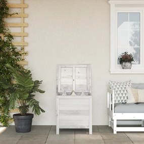 Contenitore giardino bianco 50x49x56,5 cm legno massello abete