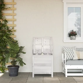 Contenitore giardino bianco 50x49x56,5 cm legno massello abete