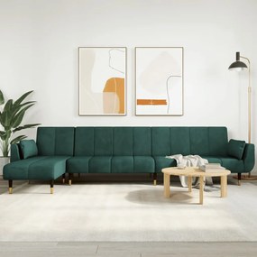 Divano Letto A L Verde Scuro 275x140x70 Cm İn Velluto /