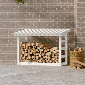 Portalegna Bianco 108x64,5x78 Cm İn Legno Massello Di Pino /
